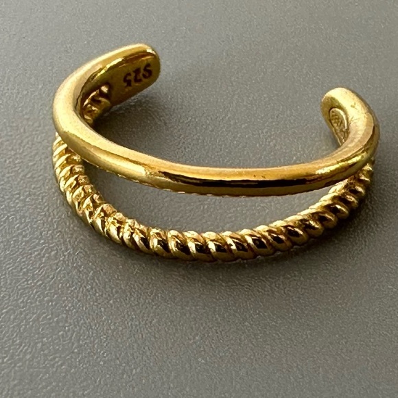 14K Gold Vermeil Double Band Ear Cuff – Rope Detail No Piercing Cuff - Picture 6 of 12